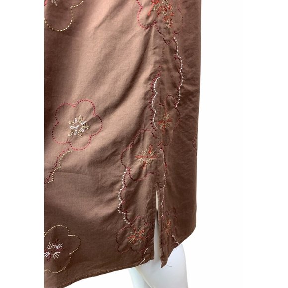 Kenar Sleeveless Cotton Sheath Dress Brown Beige Red Floral Embroidery 10 - Picture 6 of 7